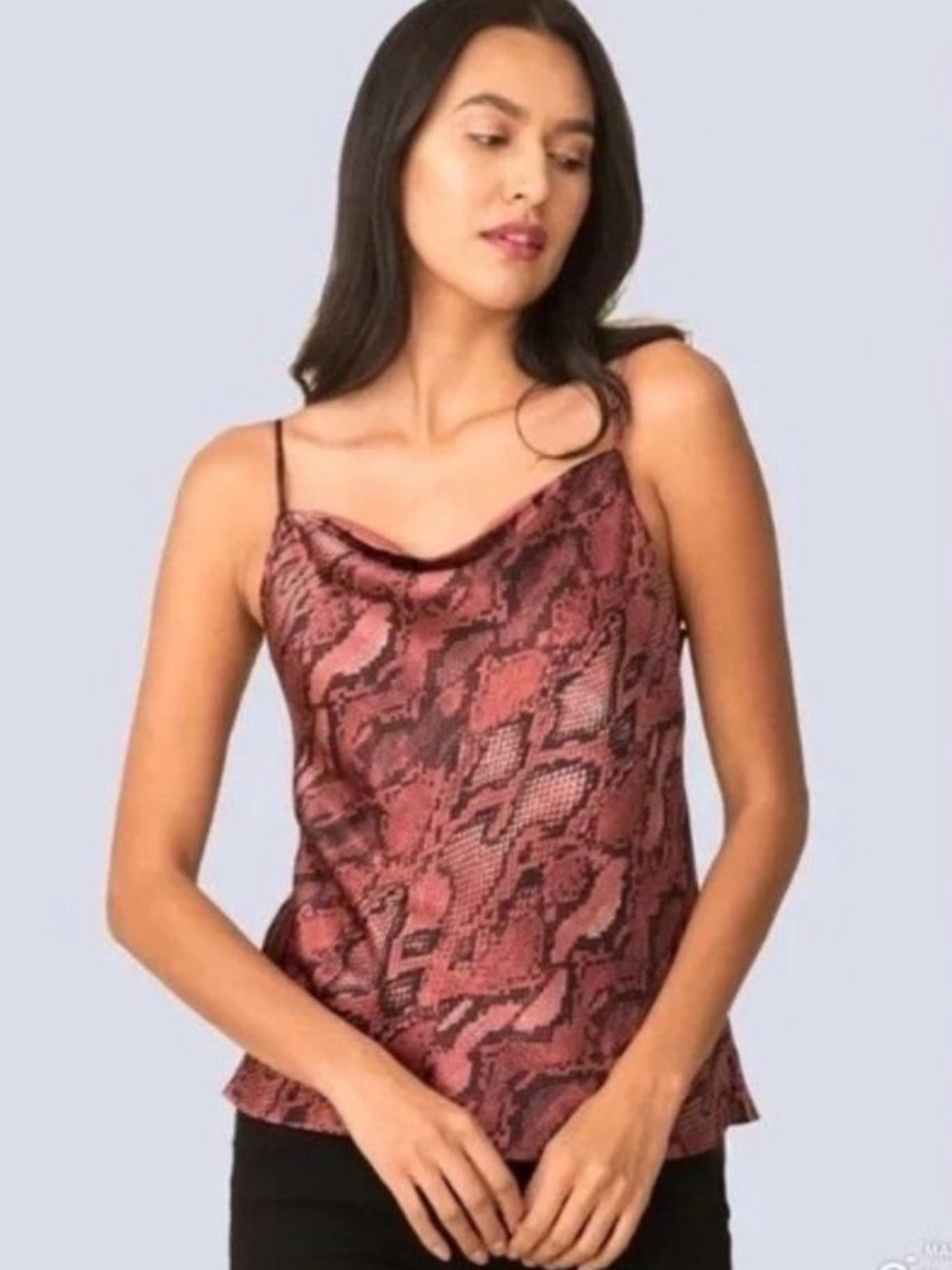 L'AGENCE Kay Rose Snake-Print Cowl Neck Cami
